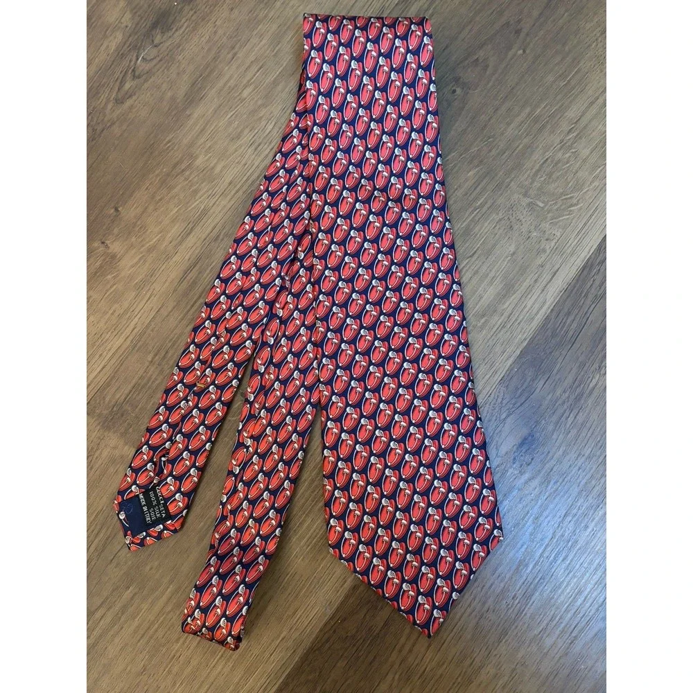 GUCCI Red Navy Gold Neck Tie Silk Italy‎ 3.5 In